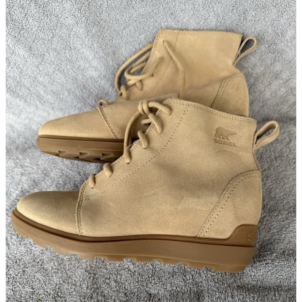 SOREL Evie II Lace Ankle Bootie Suede Beige Lace Up Women's Size 8